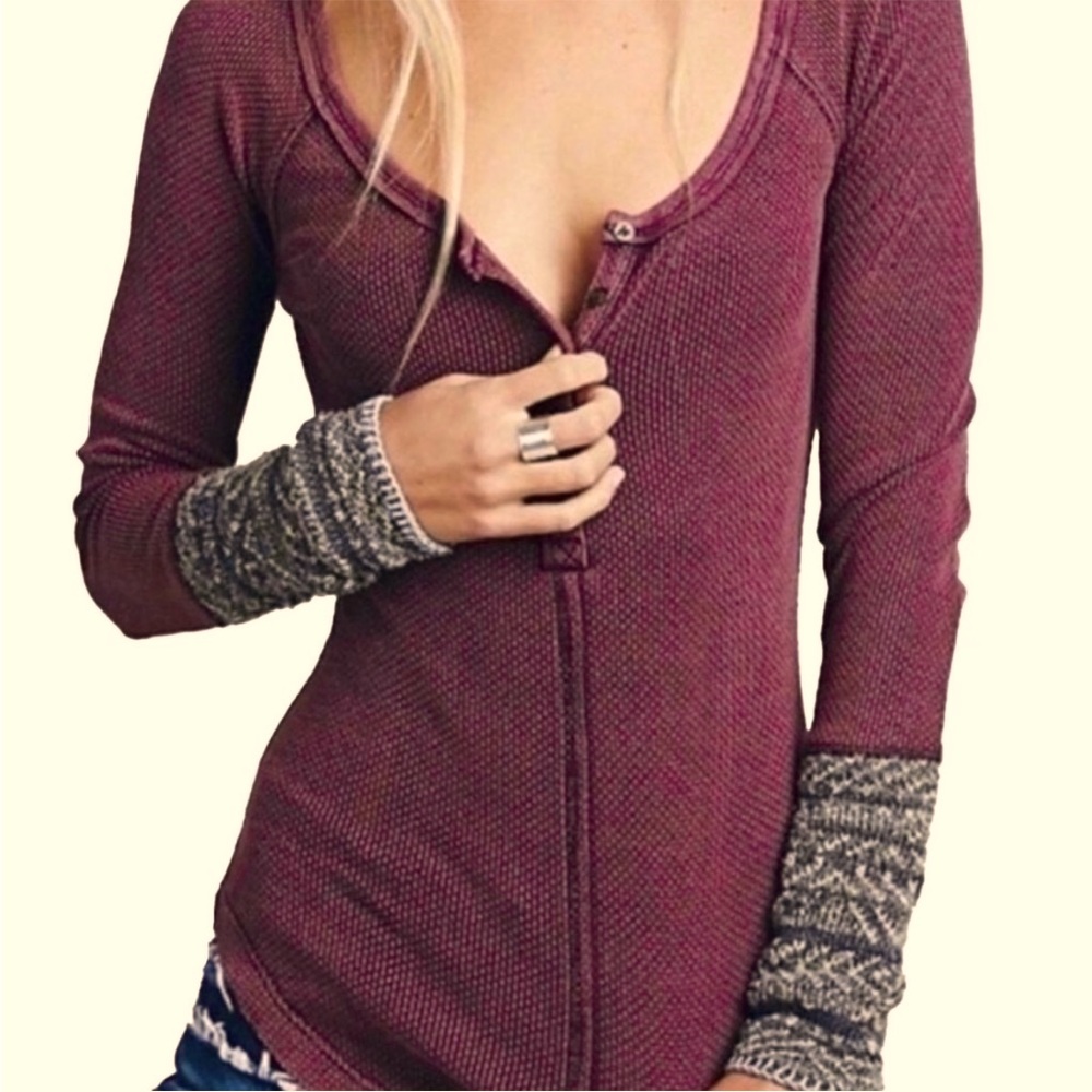 Free people thermal ski lodge cuff waffle Henry long sleeve shirt- xs